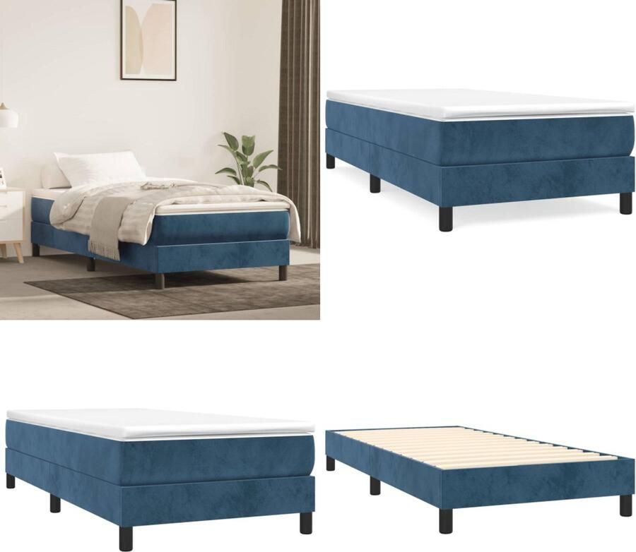 VidaXL Boxspringframe fluweel donkerblauw 90x200 cm Boxspringframe Boxspringframes Bed Ledikant