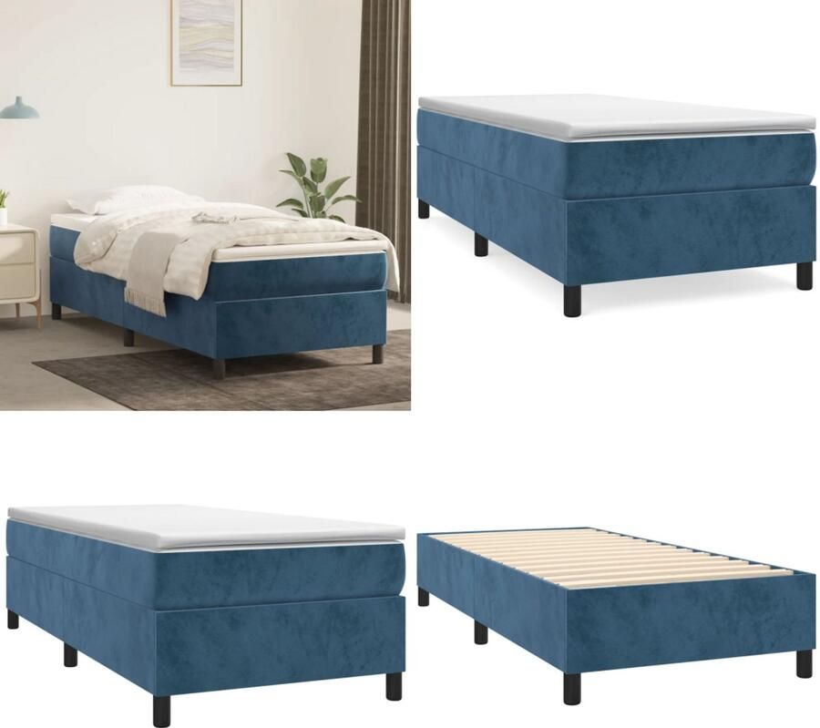 VidaXL Boxspringframe fluweel donkerblauw 90x200 cm Boxspringframe Boxspringframes Bed Ledikant