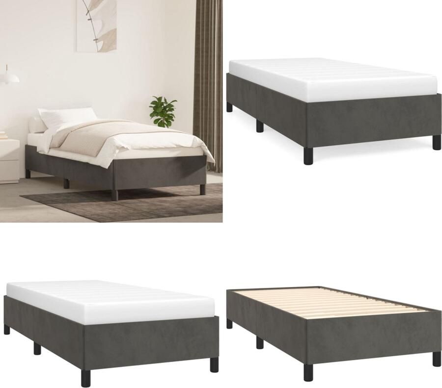 VidaXL Bedframe zonder matras 90x200 cm fluweel donkergrijs Bedframe Bedframes Bed Ledikant