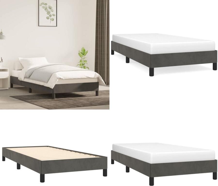 VidaXL Bedframe zonder matras 90x200 cm fluweel donkergrijs Bedframe Bedframes Bed Ledikant