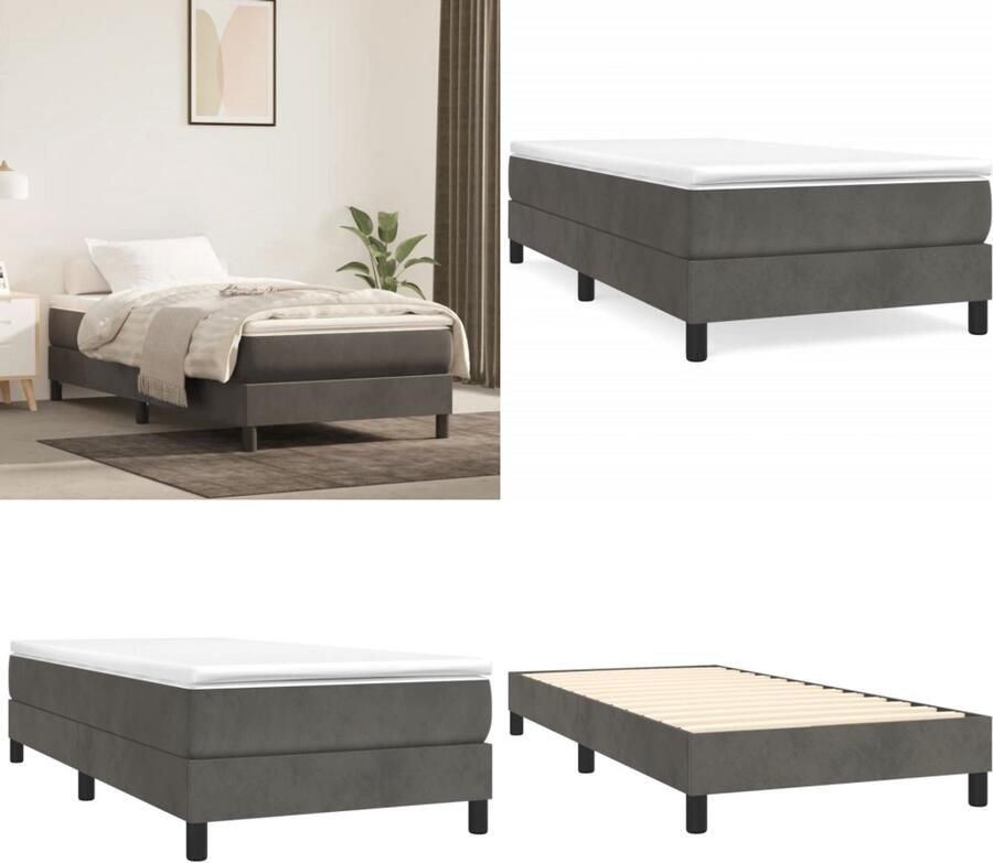 VidaXL Bedframe zonder matras 90x200 cm fluweel donkergrijs Bedframe Bedframes Bed Ledikant - Foto 2