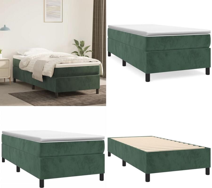 VidaXL Boxspringframe fluweel donkergroen 90x200 cm Boxspringframe Boxspringframes Bed Ledikant