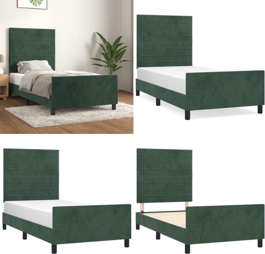 VidaXL Bedframe zonder matras 90x200 cm fluweel donkergroen Bedframe Met Hoofdeinde Bedframes Met Hoofdeindes Bed Slaapmeubel