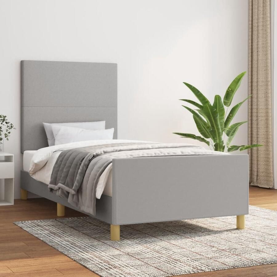 VidaXL Bedframe zonder matras 90x200 cm Lichtgrijs Bed Frame Houten Bed Frame Tweepersoons Bed Frame Grijs Bed Frame Adjustable Headboard Boxspring Frame Bedroom Furniture - Foto 2