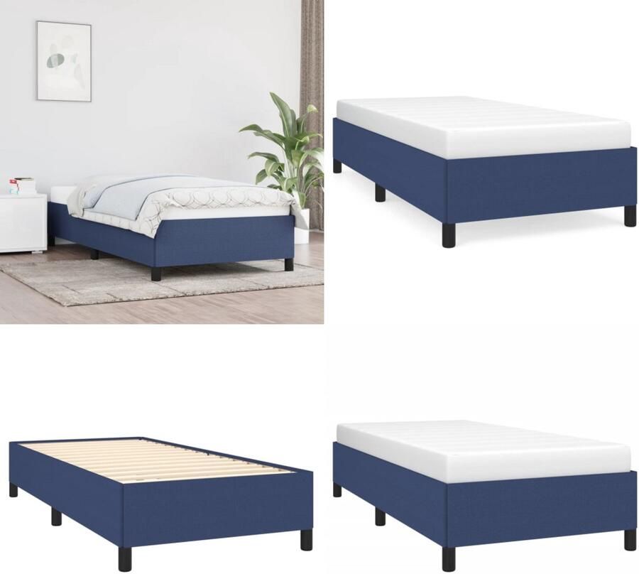VidaXL Bedframe zonder matras 90x200 cm stof blauw Bedframe Bedframes Slaapmeubel Bedbodem