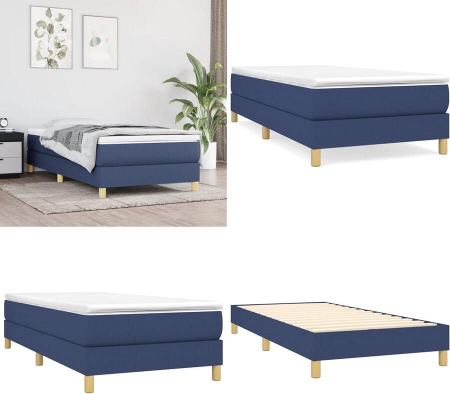 VidaXL Bedframe zonder matras 90x200 cm stof blauw Bedframe Bedframes Slaapmeubel Bedbodem