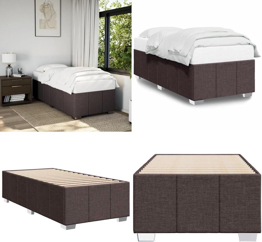 VidaXL Bedframe zonder matras 90x200 cm stof donkerbruin Bedframe Bed Bedbodem
