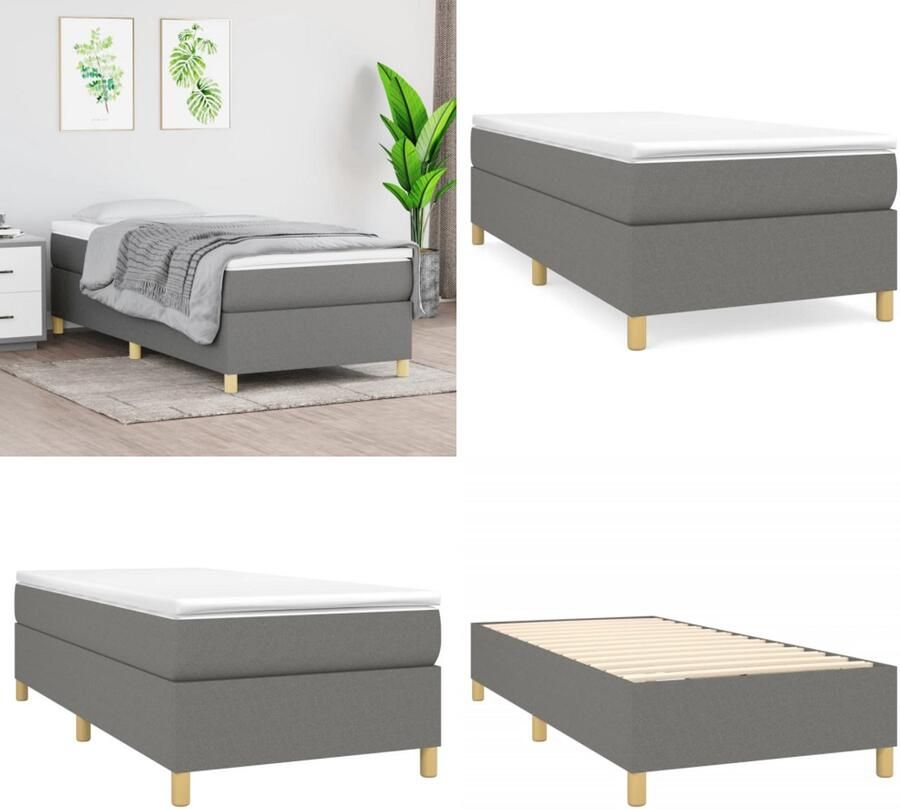 VidaXL Bedframe zonder matras 90x200 cm stof donkergrijs Bedframe Bedframes Slaapmeubel Bedbodem