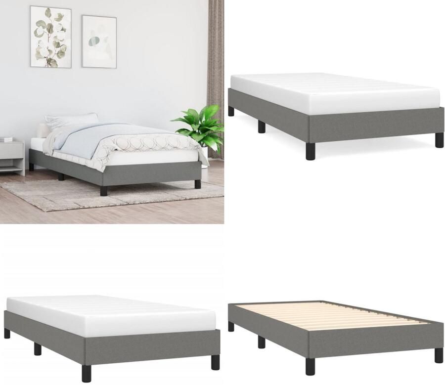 VidaXL Bedframe zonder matras 90x200 cm stof donkergrijs Bedframe Bedframes Slaapmeubel Bedbodem
