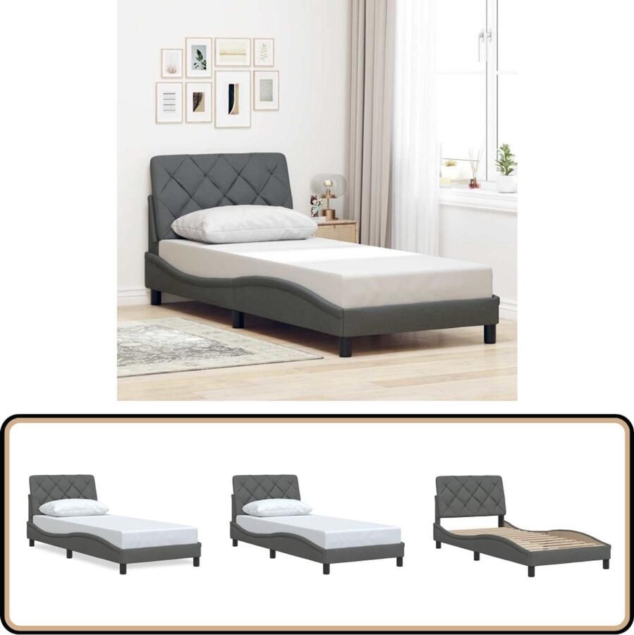VidaXL Bedframe zonder matras 90x200 cm stof donkergrijs