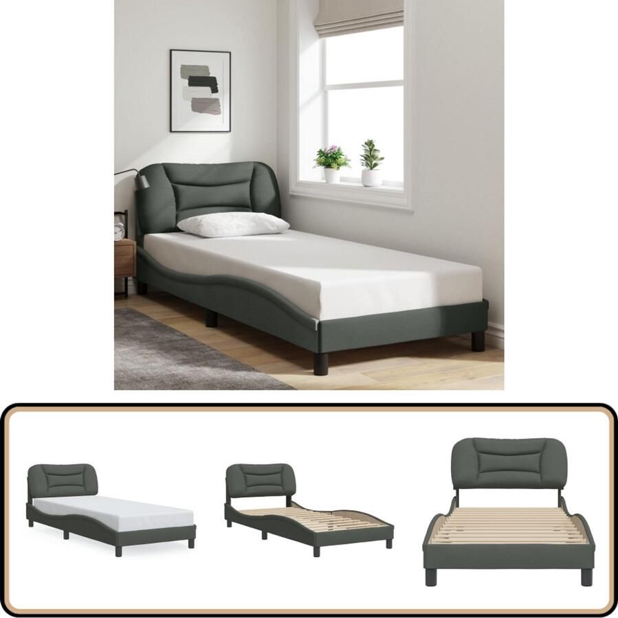 VidaXL Bedframe zonder matras 90x200 cm stof donkergrijs