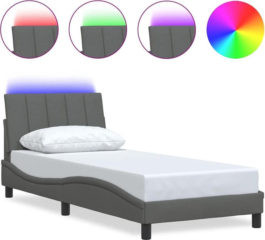 VidaXL Bedframe zonder matras Hanko 90x200 cm stof donkergrijs - Foto 2