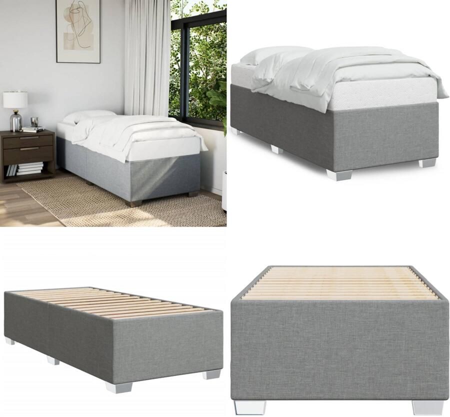 VidaXL Bedframe zonder matras 90x200 cm stof lichtgrijs Bedframe Bed Bedbodem
