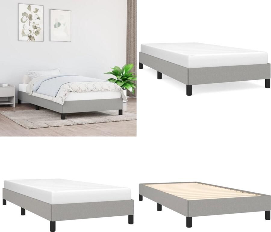 VidaXL Bedframe zonder matras 90x200 cm stof lichtgrijs Bedframe Bedframes Slaapmeubel Bedbodem