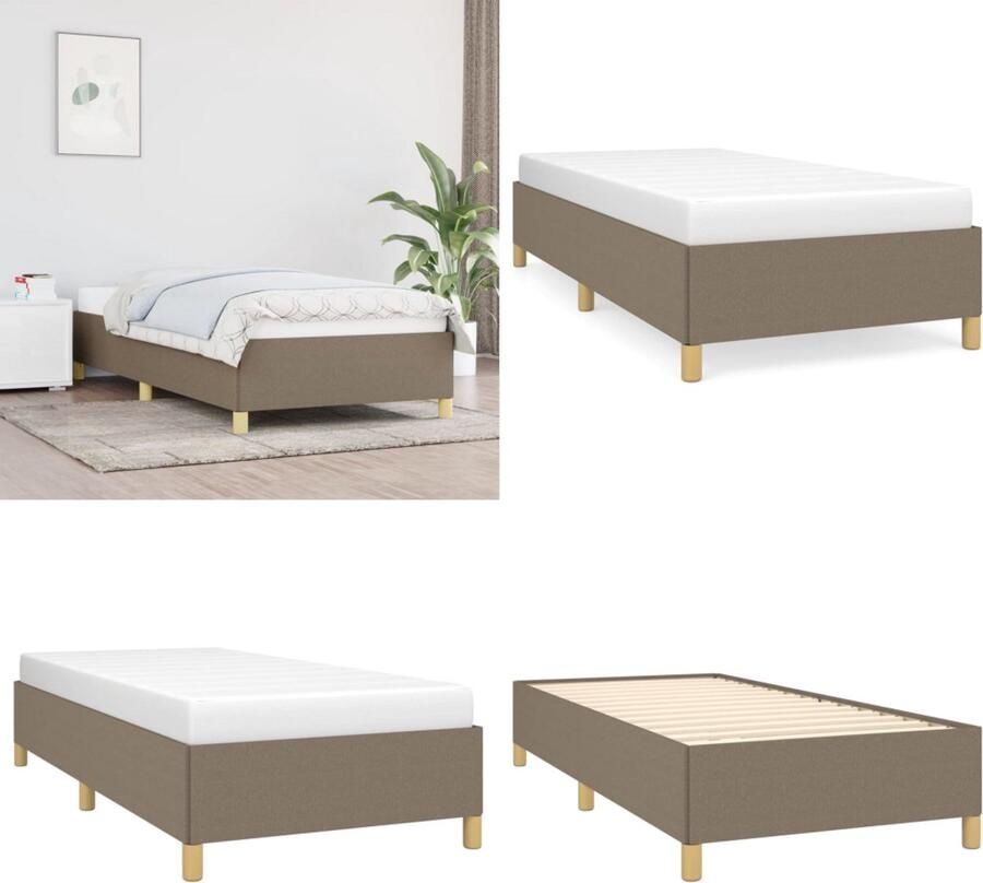 VidaXL Bedframe zonder matras 90x200 cm stof taupe Bedframe Bedframes Slaapmeubel Bedbodem