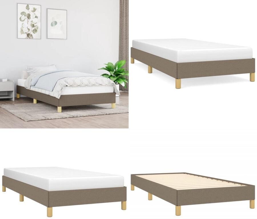 VidaXL Bedframe zonder matras 90x200 cm stof taupe Bedframe Bedframes Slaapmeubel Bedbodem - Foto 2