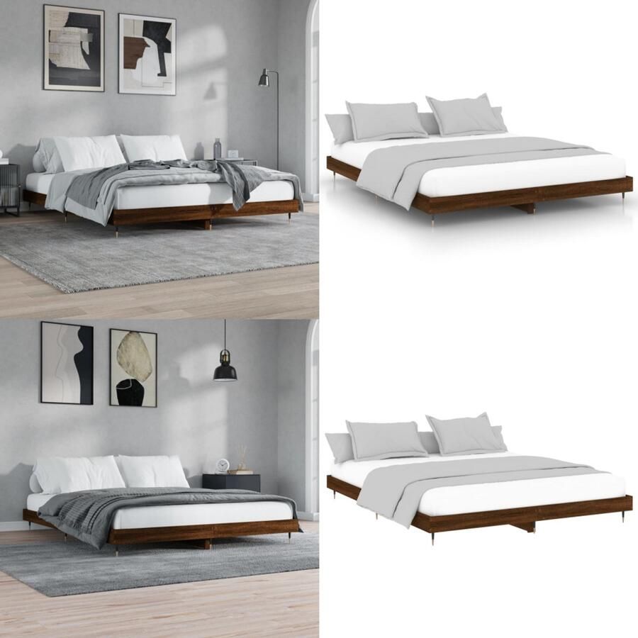 VidaXL Bedframe zonder matras 200x200 cm spaanplaat bruin eikenkleurig Bedframe Bedframes Bed Frame - Foto 2
