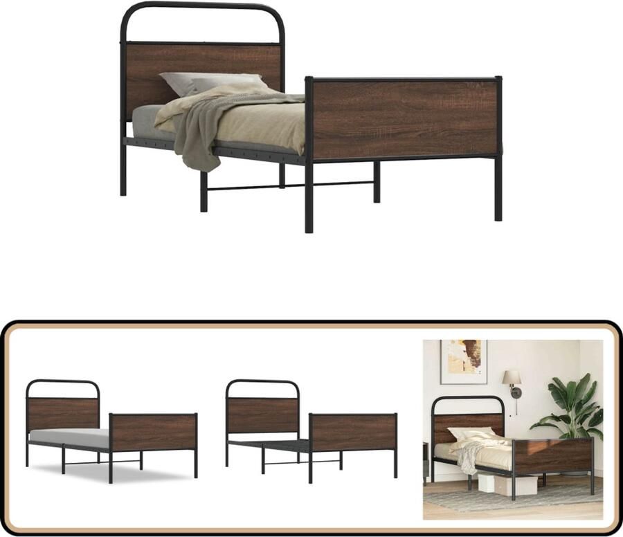 VidaXL Bedframe zonder matras bewerkt hout bruin eikenkleur 90x190 cm Bedframe Houten Bed Bruine Eiken Kleur Tweepersoons Bed Boxspring Bed