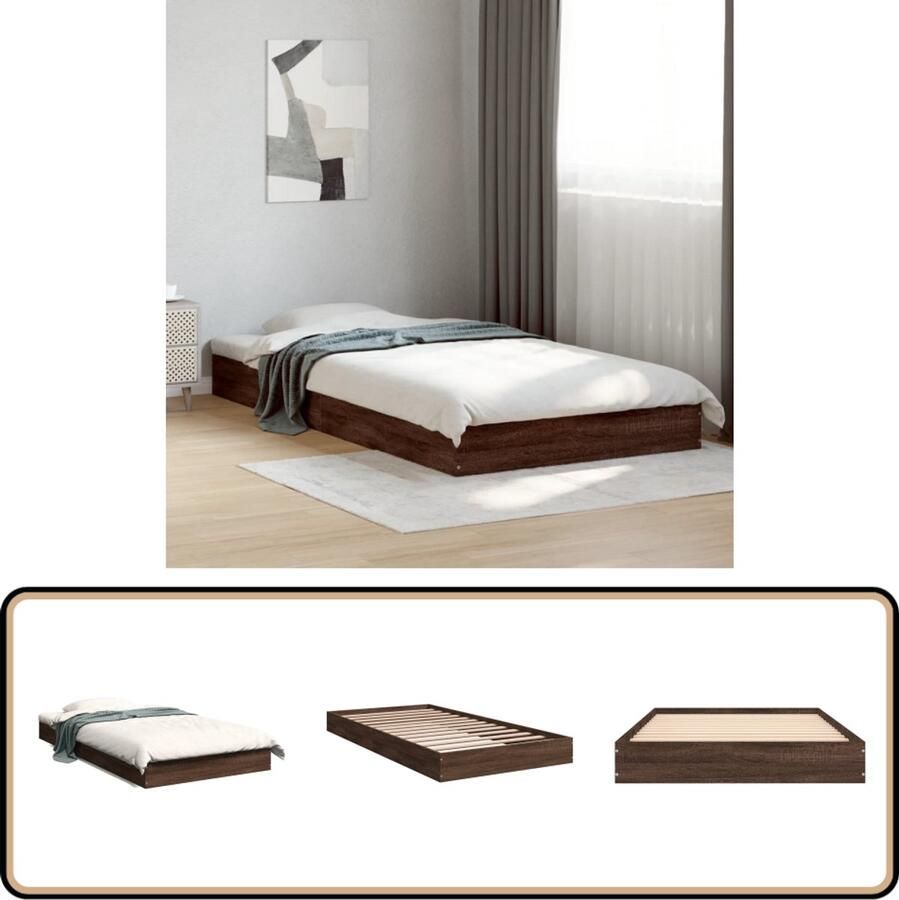 VidaXL Bedframe zonder matras bewerkt hout bruin eikenkleur 90x190 cm - Foto 2