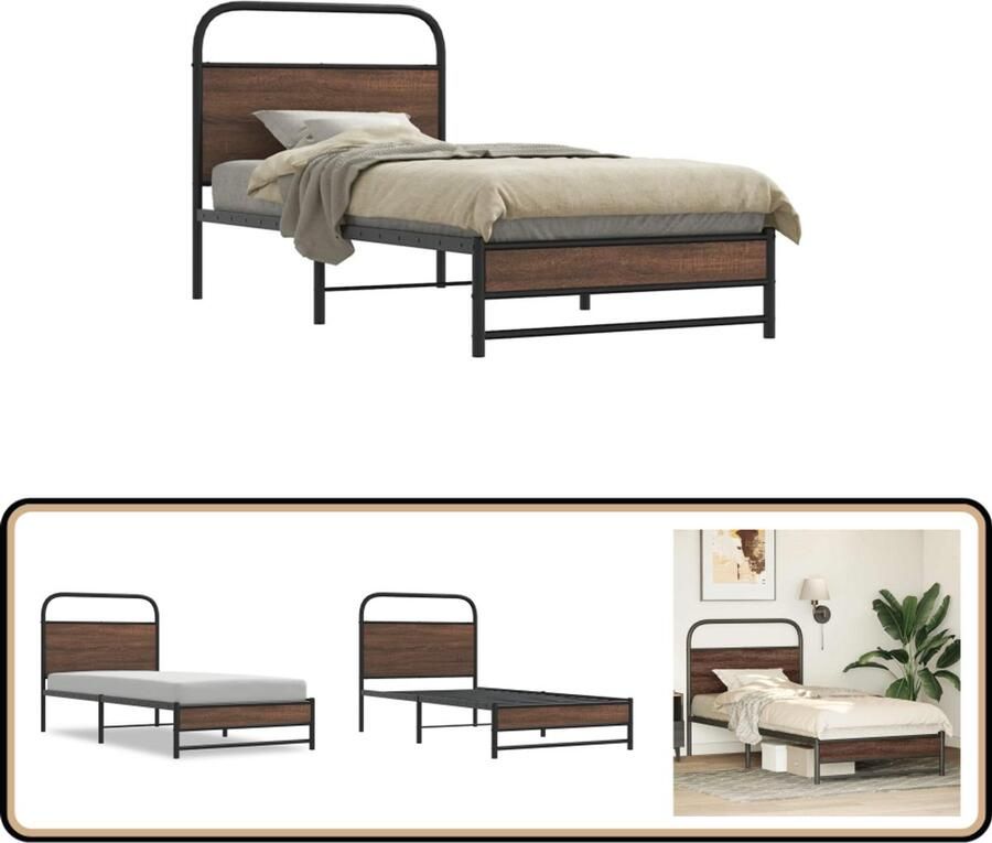 VidaXL Bedframe zonder matras bewerkt hout bruin eikenkleur 90x190 cm Bedframe Houten Bed Bedkast Slaapkamers Bruine Eiken Kleur