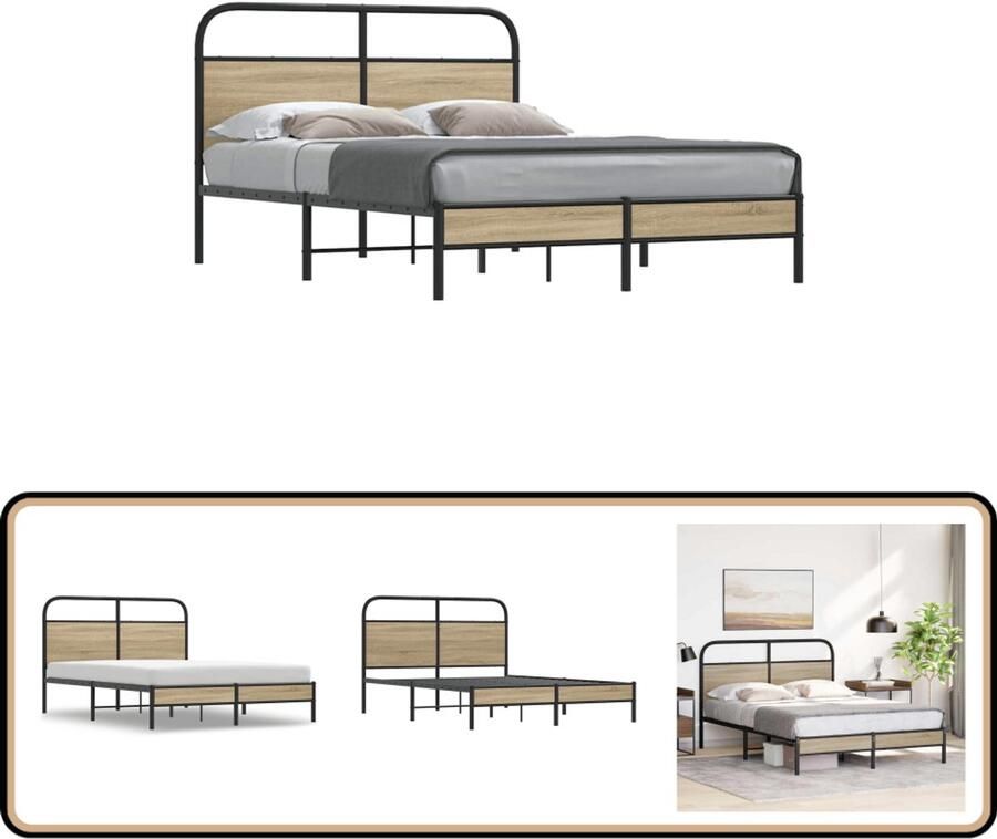 VidaXL Bedframe zonder matras bewerkt hout gerookt eiken 120x190 cm