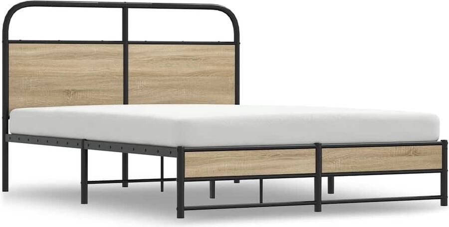 VidaXL Bedframe zonder matras bewerkt hout gerookt eiken 135x190 cm - Foto 2