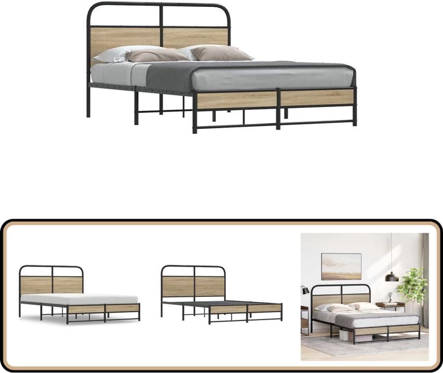 VidaXL Bedframe zonder matras bewerkt hout gerookt eiken 135x190 cm