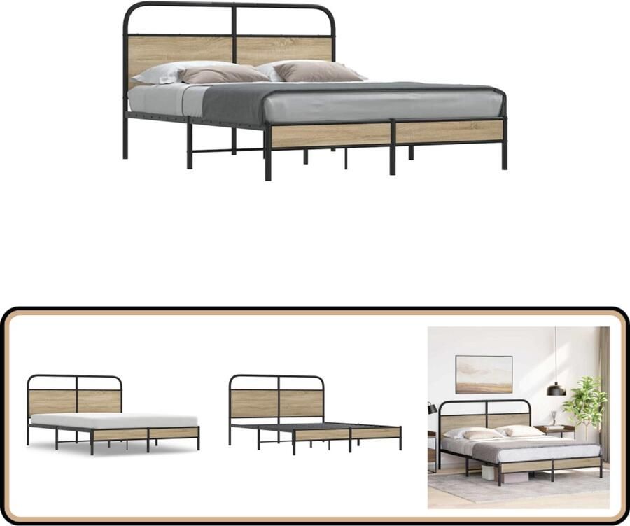 VidaXL Bedframe zonder matras bewerkt hout gerookt eiken 150x200 cm
