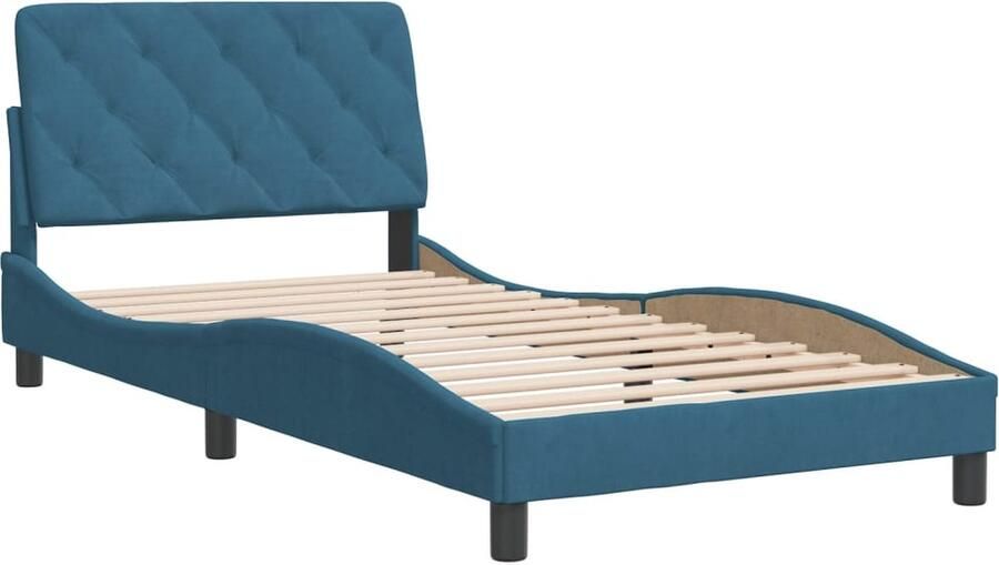 VidaXL Bedframe met hoofdeinde fluweel blauw 100x200 cm - Foto 2