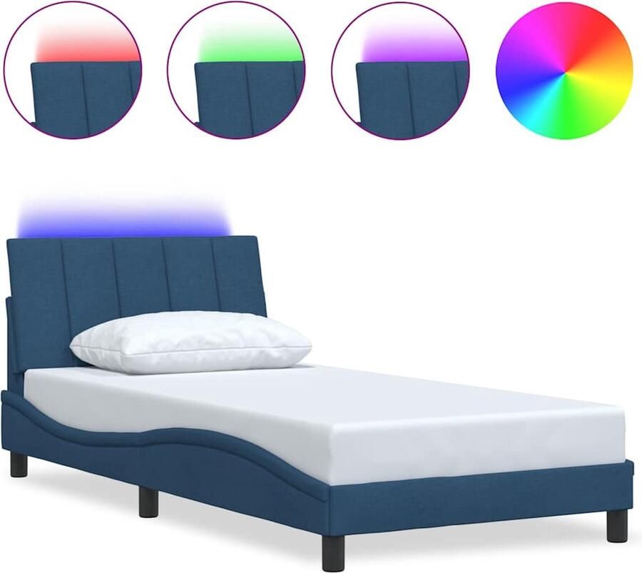 VidaXL Bedframe zonder matras Hanko 100x200 cm stof blauw