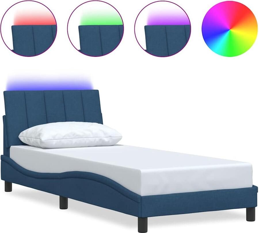 VidaXL Bedframe zonder matras Hanko 90x200 cm stof blauw