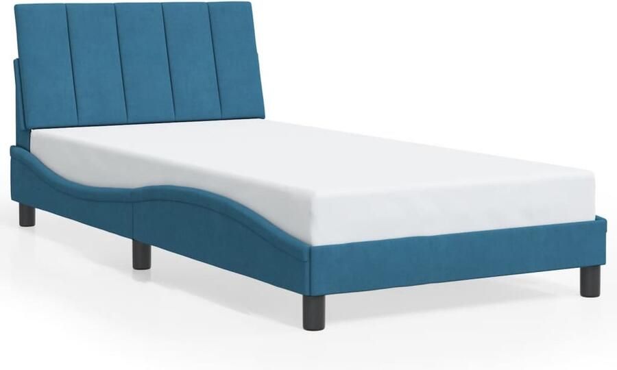 VidaXL Bedframe met hoofdeinde fluweel blauw 100x200 cm - Foto 3
