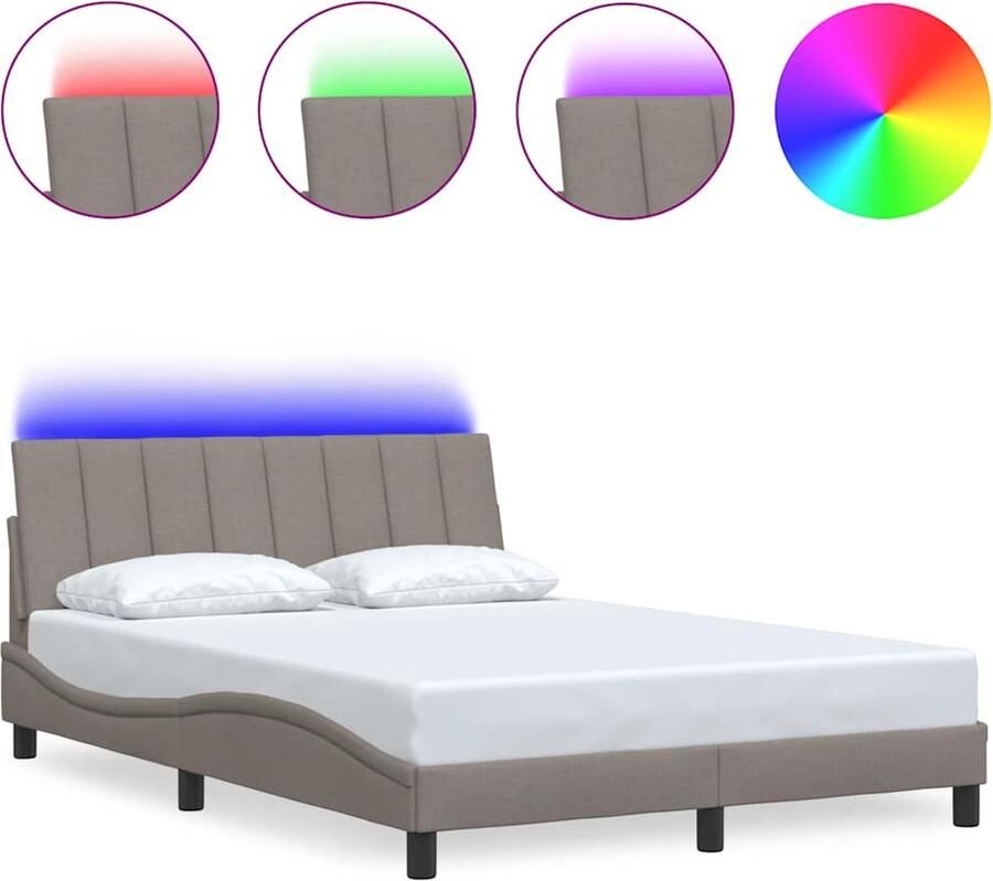 VidaXL Taupe Bedframe 140x200 cm met LED & Hoofdbord