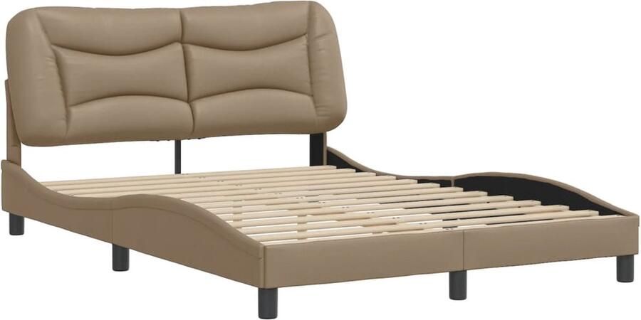 VidaXL Bedframe met hoofdbord kunstleer cappuccinokleurig 120x200 cm - Foto 2