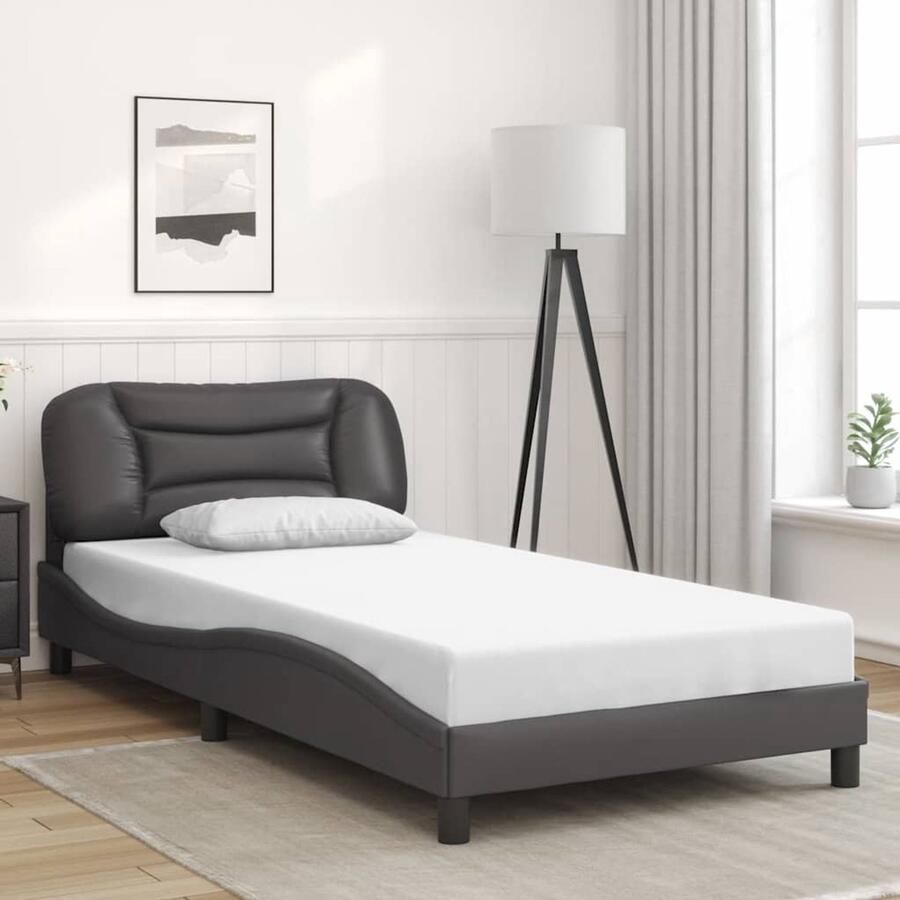 VidaXL Bedframe zonder matras Hvar kunstleer grijs 100x200 cm - Foto 3