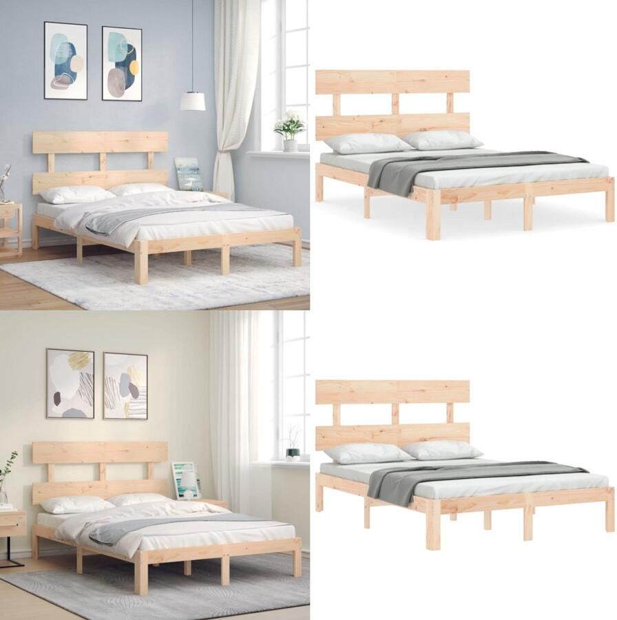 VidaXL Bedframe zonder matras massief grenenhout 140x190 cm Bedframe Bedframes Bed Tweepersoonsbed