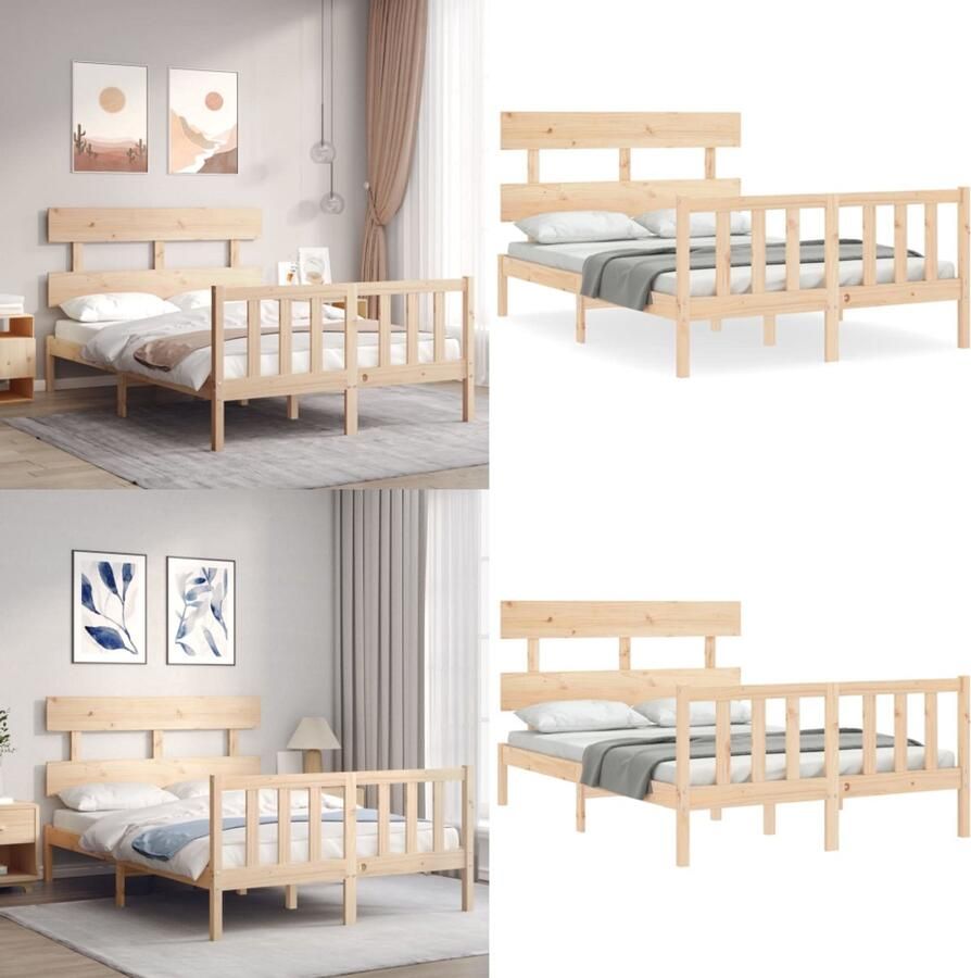 VidaXL Bedframe zonder matras massief grenenhout 140x190 cm Bedframe Bedframes Bed Tweepersoonsbed