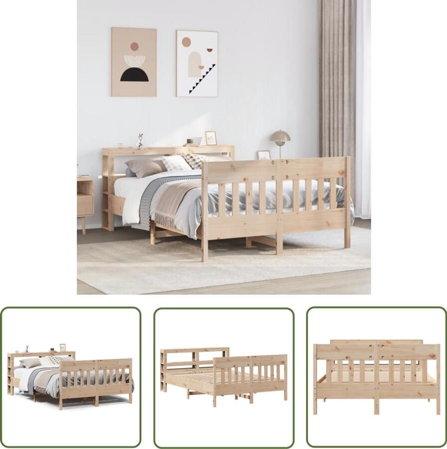 The Living Store Bedframe zonder matras massief grenenhout 140x190 cm Massief Houten Bed Grenen Bed Tweepersoon Bed Bedframe Boxspring Bed