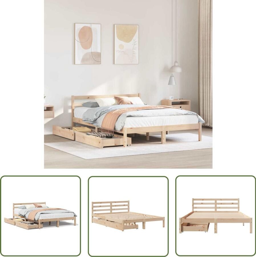 VidaXL Bedframe zonder matras massief grenenhout 150x200 cm Dynammometer Sleutel Sleutelset Gereedschap Drapers Tools Klikmechanisme