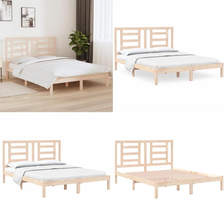 The Living Store Houten Bedframe Grenenhout 205.5 x 165.5 x 31 cm Rustieke uitstraling Houten Bedframe Grenenhout Bedframe 160x200 Rustic Bedframe Modern Bedframe - Foto 4