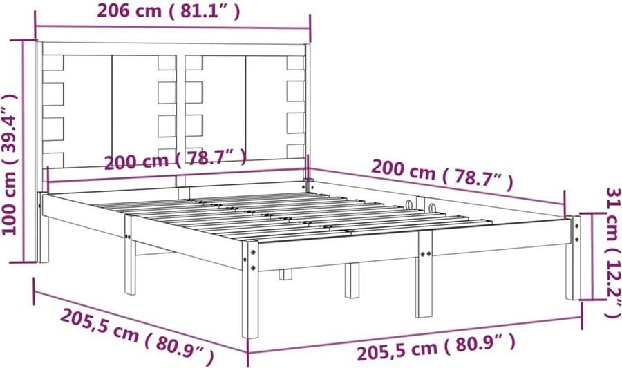 VidaXL Bedframe zonder matras massief grenenhout 200x200 cm - Foto 3