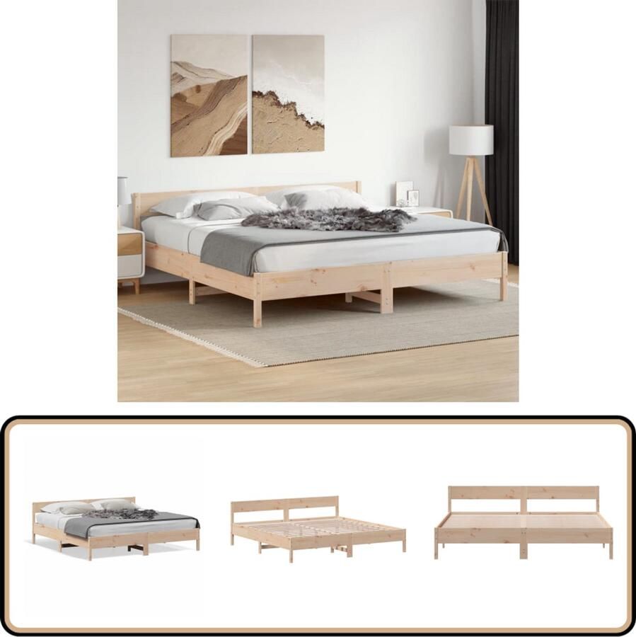 VidaXL Bed Frame 200x200 Massief Grenenhout Bed Frame Bedframe zonder matras massief grenenhout 200x200 cm Groot Bed Frame Houten Bed Frame Bed Frame Bruin