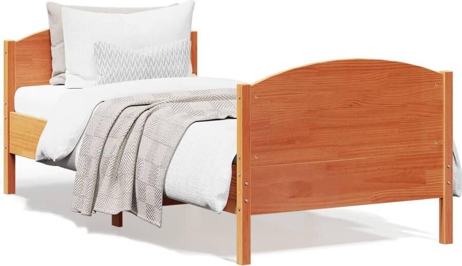 VidaXL -Bedframe-met-hoofdbord-massief-grenenhout-wasbruin-100x200-cm - Foto 3