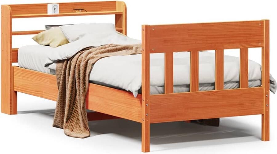 VidaXL -Bedframe-met-hoofdbord-massief-grenenhout-wasbruin-100x200-cm - Foto 3