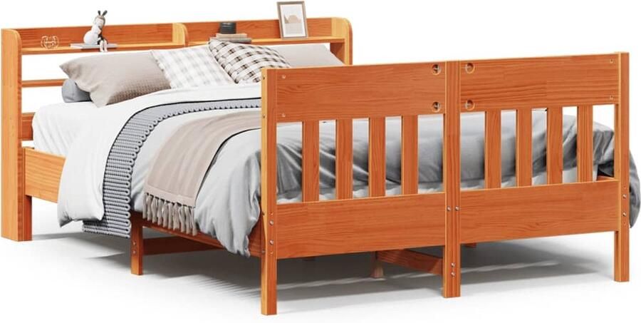 VidaXL -Bedframe-met-hoofdbord-massief-grenenhout-wasbruin-120x200-cm - Foto 4