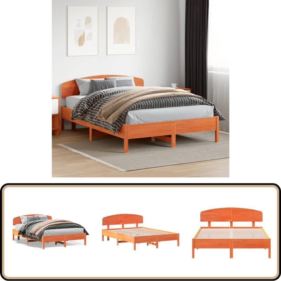 VidaXL Bed Frame Bruin Massief Grenenhout Bed Frame Bedframe zonder matras massief grenenhout wasbruin 140x200 cm King Size Bed Frame Tweepersoons Bed Frame Slaapcomfort