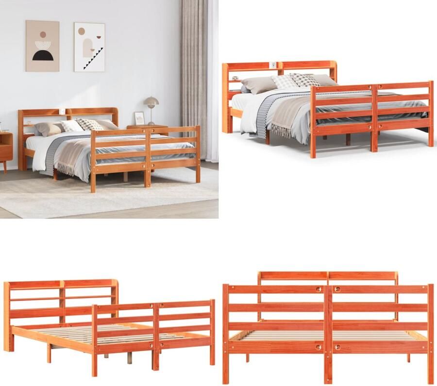 VidaXL Bedframe zonder matras massief grenenhout wasbruin 150x200 cm Bedframe Bedframes Bed Tweepersoonsbed