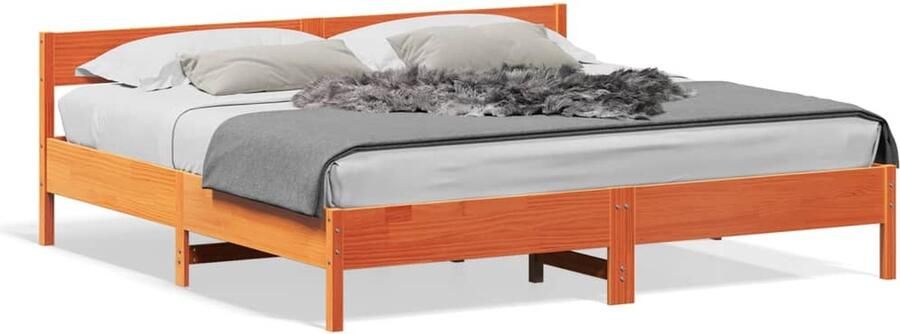 VidaXL -Bedframe-met-hoofdbord-massief-grenenhout-wasbruin-180x200-cm - Foto 4