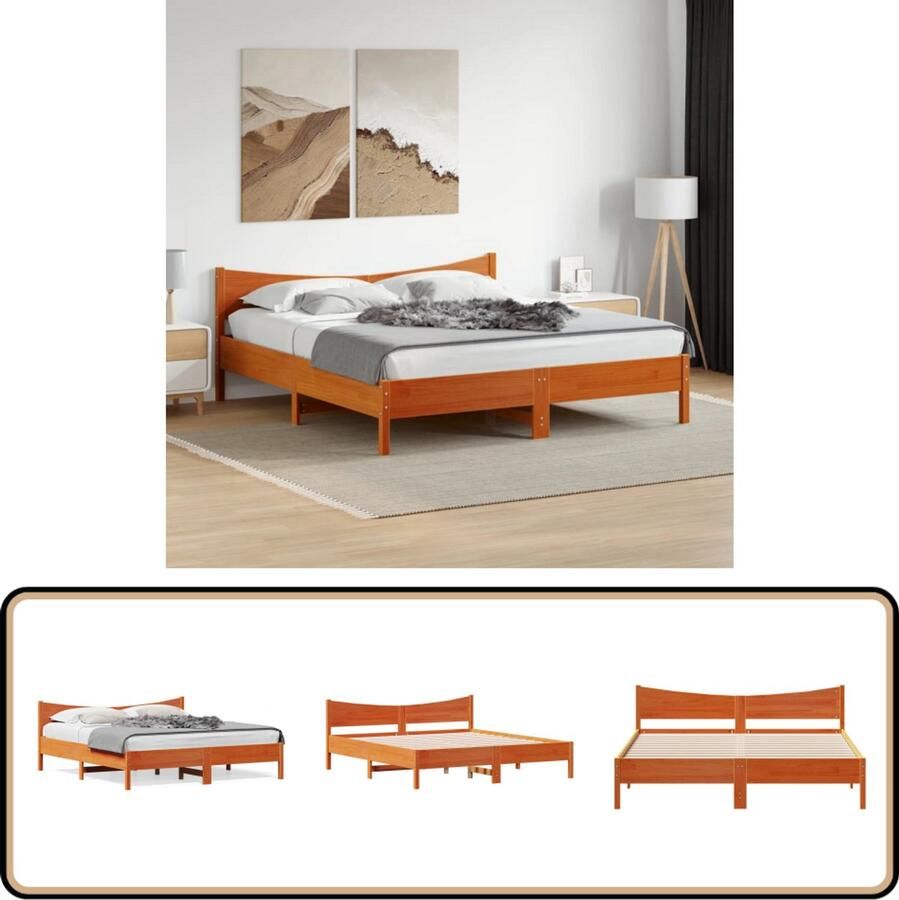 VidaXL Was Bruin Bed Massief Grenen Hout Bed Frame Bedframe zonder matras massief grenenhout wasbruin 200x200 cm Tweepersoons Bed Groot Bed Kopen