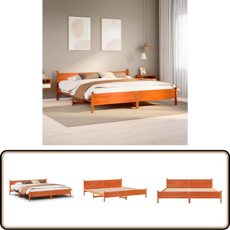VidaXL Bedframe zonder matras massief grenenhout wasbruin 200x200 cm